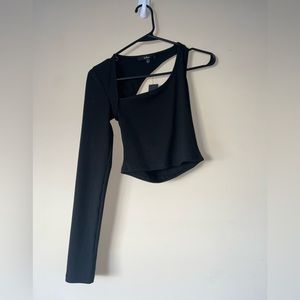Lulus, black, asymmetrical, one shoulder, crop top.